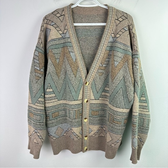 LAMBSWOOL Blend Geometric Patterned Button Cardigan Jacket XL - Picture 1 of 6